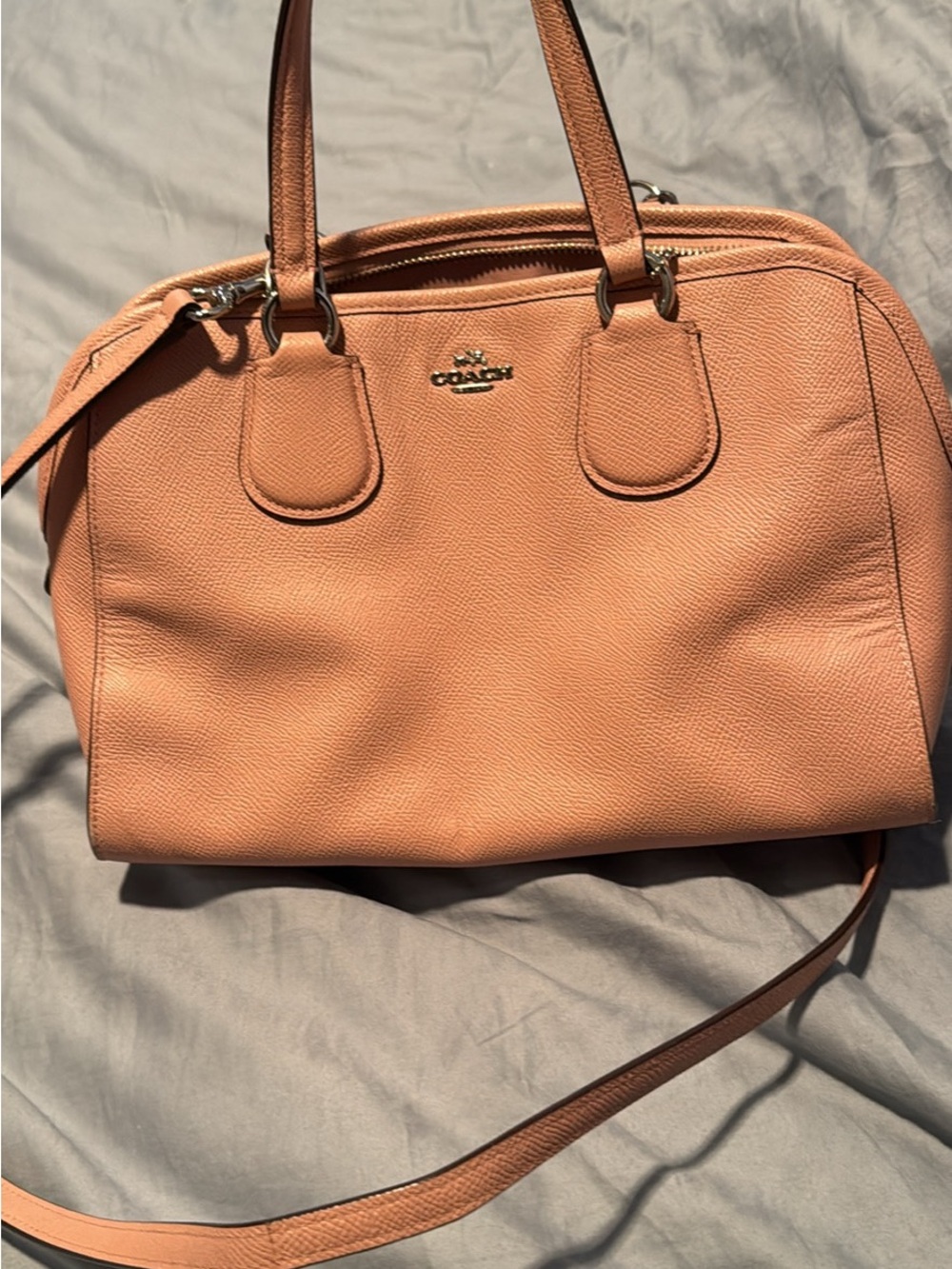 Coach Pebbled Leather Satchel in Peach-Orange